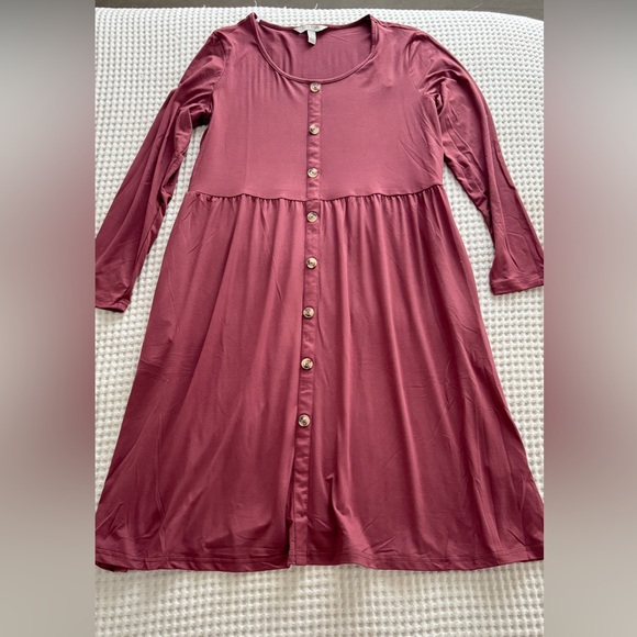 NWT Nine Eight New York Womens Size L Empire Waist Knit Button Dress in Mauve - Picture 2 of 5